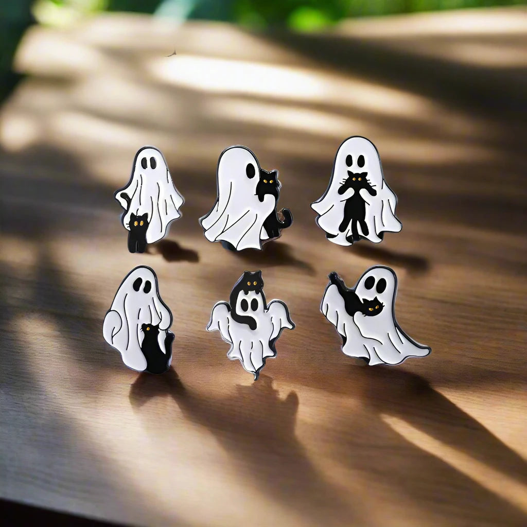 Cozy Ghost Halloween Enamel Pin Collection